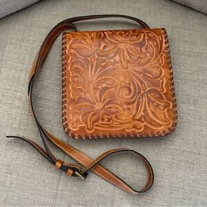 Patricia Nash Tan Leather Floral Satchel